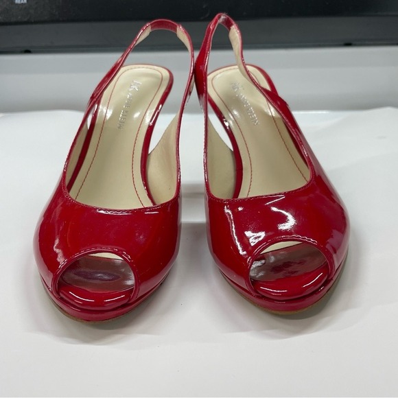 Anne Klein Red Patent Leather Slingback Heels Open Toe Size 6.5M - Picture 2 of 8